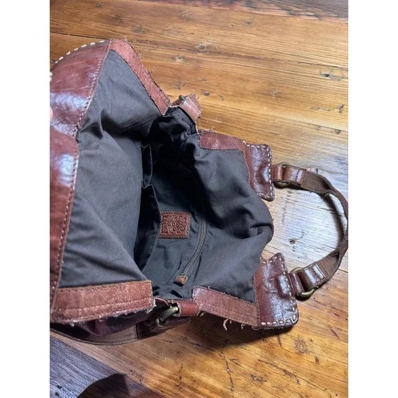 Lucky Brand Brown Leather Boho Distressed Satchel Crossbody Bag Slouchy - Picture 4 of 15